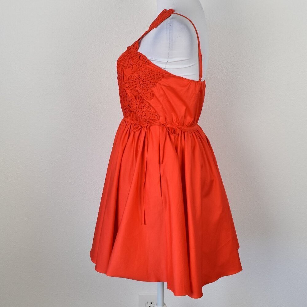 Self-Portrait Red Macrame Lace Organic Cotton Mini Dress Red - 0 - Picture 8 of 11